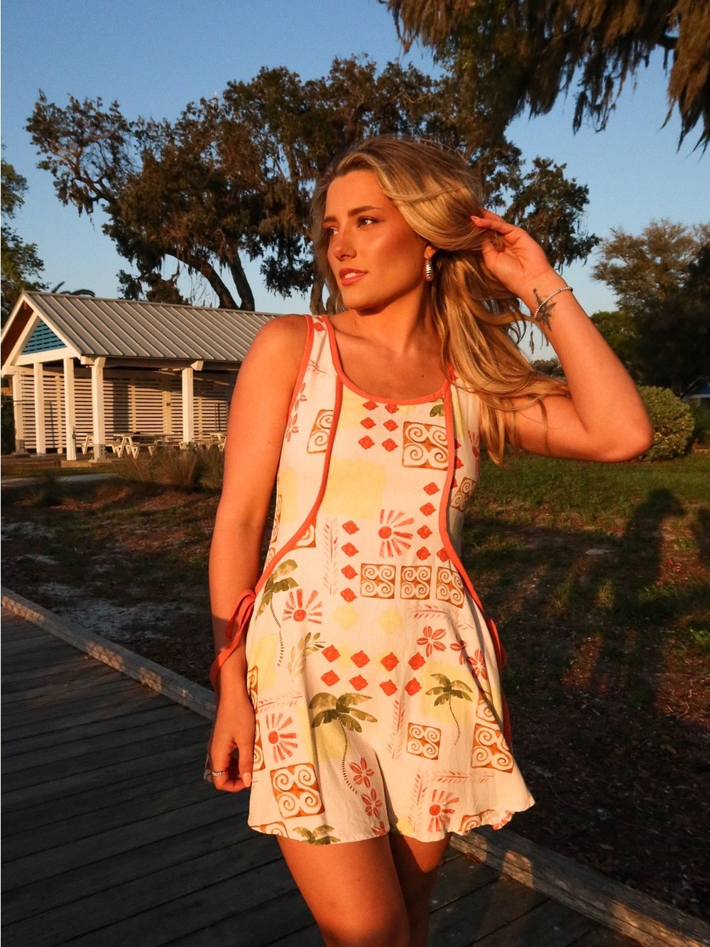 Lani Cream Multi Tropical Mini Dress